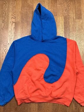 ERL Swirl Fleece Blur Orange Colorblock Oversized Hoodie Mens Medium